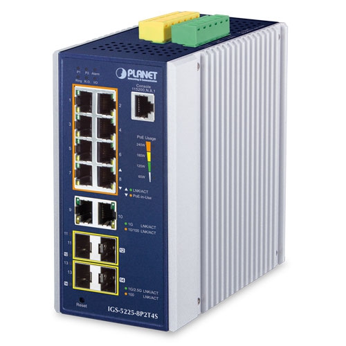 産業用L2+ 8ポート 10/100/1000T 802.3at PoE + 2ポート 10/100/1000T + 2ポート 100/1G SFP + 2ポート 100/1G/2.5G 管理型イーサネットスイッチ
