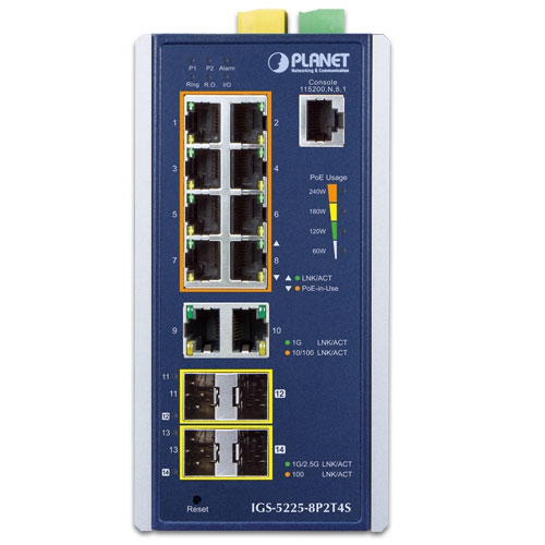 産業用L2+ 8ポート 10/100/1000T 802.3at PoE + 2ポート 10/100/1000T + 2ポート 100/1G SFP + 2ポート 100/1G/2.5G 管理型イーサネットスイッチ