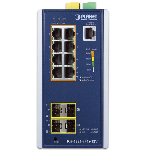 産業用L2+ 8ポート 10/100/1000T 802.3at PoE + 2ポート100/1G SFP + 2ポート100/1G/2.5G SFPマネージドイーサネットスイッチ(12Vブースター付き)