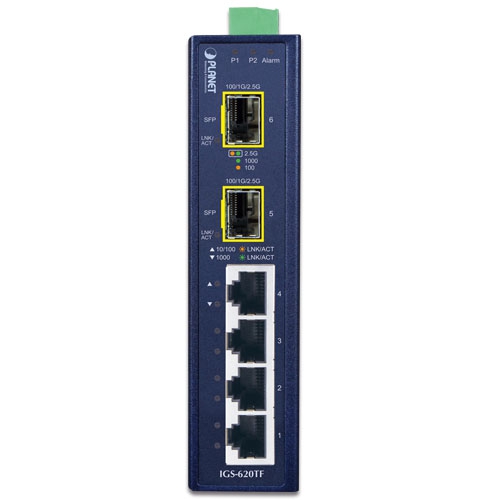 産業用 4ポート10/100/1000BASE-T + 2ポート100/1G/2.5GBASE-X SFP イーサネットスイッチ