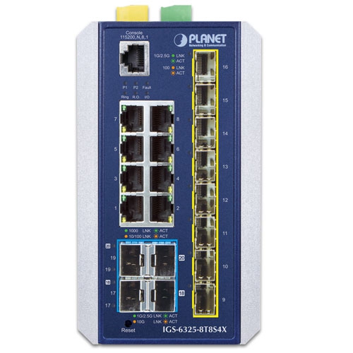 産業用L3 8ポート10/100/1000T + 8ポート1G/2.5G SFP + 4ポート10G SFP+ マネージドイーサネットスイッチ