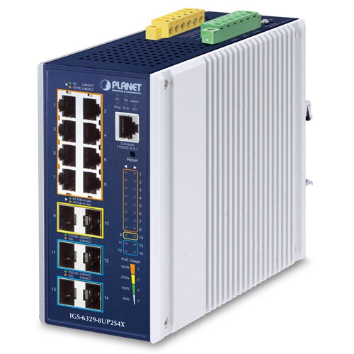産業用L3 8ポート 10/100/1000T 802.3bt PoE + 2ポート 1G/2.5G SFP + 4ポート 10G SFP+ マネージドイーサネットスイッチ