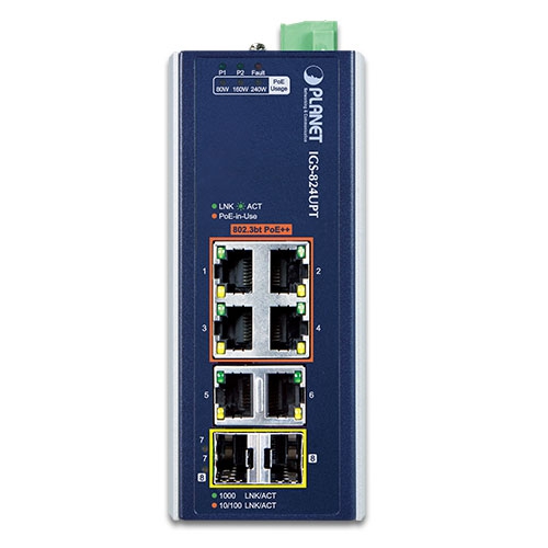 産業用 4ポート10/100/1000T 802.3bt PoE + 2ポート10/100/1000T + 2ポート100/1000X SFP ギガビットイーサネットスイッチ