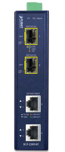 産業用2ポート 10/100/1000T～2ポート 100/1000/2500X SFPメディアコンバーター