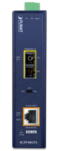 1000BASE-LX～10/1000/1000BASE-T 802.3at PoE+ 産業用メディアコンバーター(SC、SM)-20km