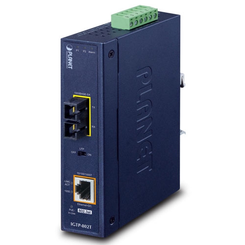 1000BASE-SX～10/100/1000BASE-T 802.3at PoE+ 産業用メディアコンバーター(SC、MM)-550m