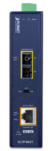 1000BASE-SX～10/100/1000BASE-T 802.3at PoE+ 産業用メディアコンバーター(SC、MM)-550m