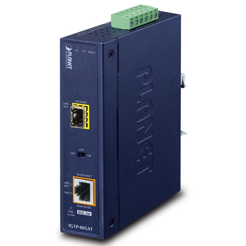1000BASE-SX /LX～10/100/1000BASE-T 802.3at PoE+ 産業用メディアコンバーター(mini-GBIC SFP)