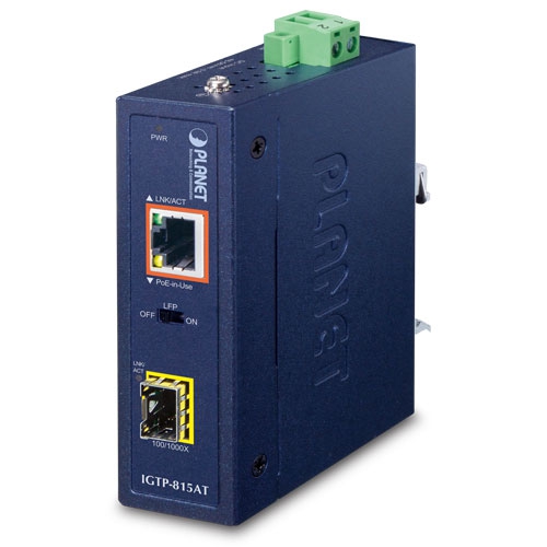 産業用コンパクト 100/1000BASE-X ～ 10/100/1000BASE-T へ 802.3at PoE+ メディアコンバーター