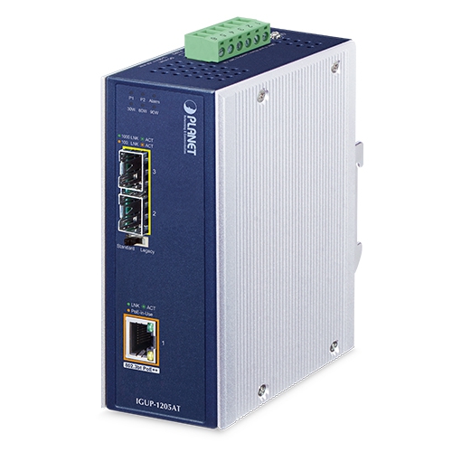 産業用2ポート100/1000X SFP～1ポート10/100/1000T 802.3bt PoE++メディアコンバーター