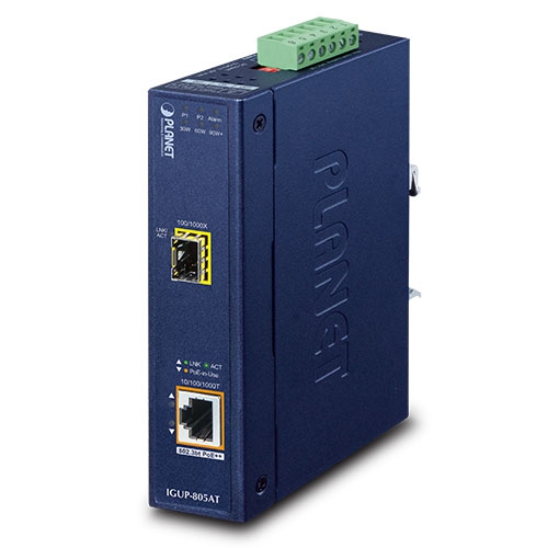 産業用1ポート100/1000X SFP～1ポート10/100/1000T 802.3bt PoE++メディアコンバーター