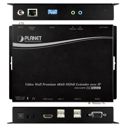 ビデオウォール 4K/60 HDMIおよびPoE対応USB over IPレシーバー