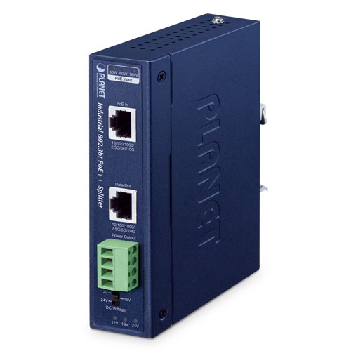産業用シングルポート 10Gbps 802.3bt PoE++ スプリッター