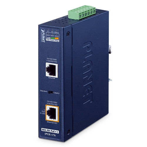 産業用シングルポート 10Gbps 802.3bt PoE++ インジェクター