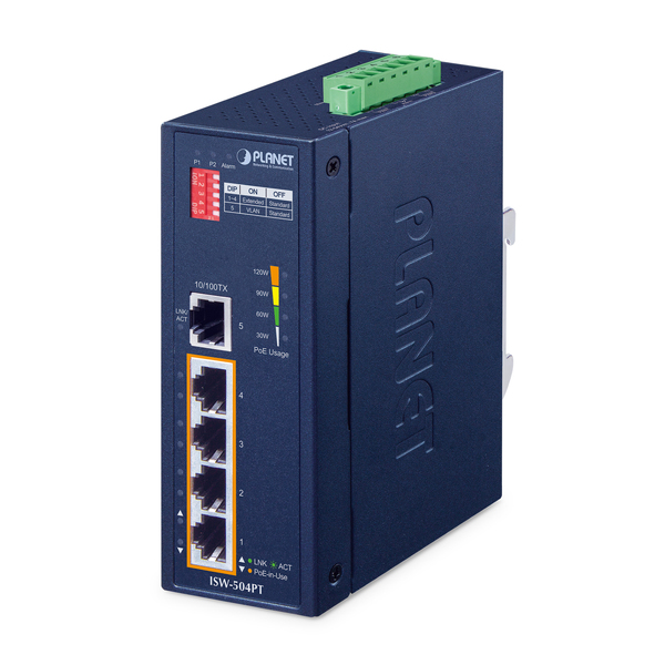 産業用 5ポート100TX イーサネットスイッチ 4ポート802.3at PoE+対応