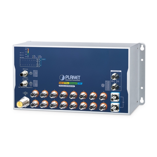 産業用L3 16ポート 10/100/1000T 802.3at PoE+ M12 + 2ポート 10GBASE-T M12バイパス + 2ポート 10G Q-ODC マネージドイーサネットスイッチ