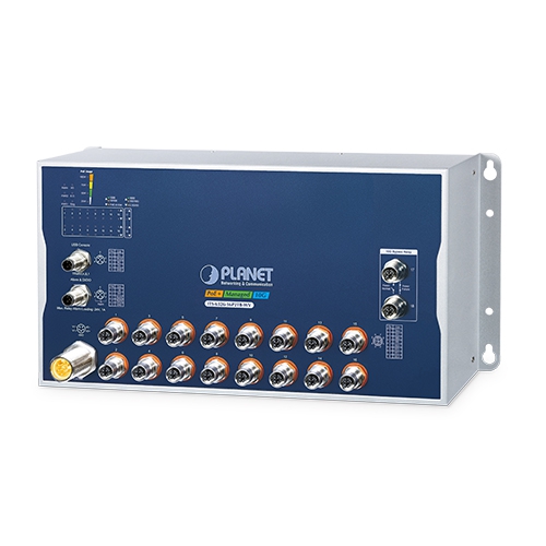 産業用L3 マネージドイーサネットスイッチ 16ポート Gigabit PoE+ M12対応 2ポート 10Gigabit M12バイパス搭載