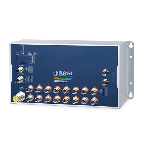 産業用L3 マネージドイーサネットスイッチ 16ポート Gigabit PoE+ M12対応 2ポート 10Gigabit M12バイパス対応