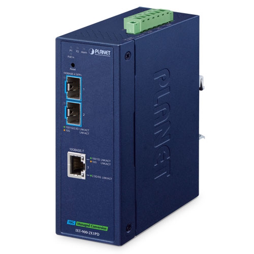 産業用2ポート 10GBASE-X SFP+ + 1ポート 10GBASE-T PoE PDマネージドメディアコンバーター