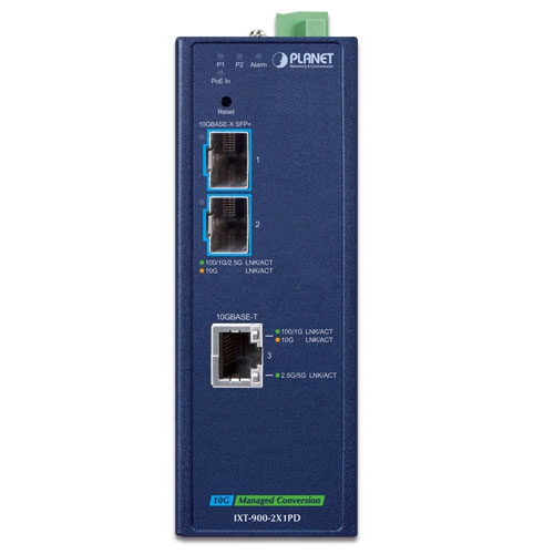 産業用2ポート 10GBASE-X SFP+ + 1ポート 10GBASE-T PoE PDマネージドメディアコンバーター