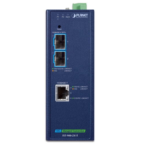 産業用2ポート 10GBASE-X SFP+ + 1ポート 10GBASE-T マネージドメディアコンバーター
