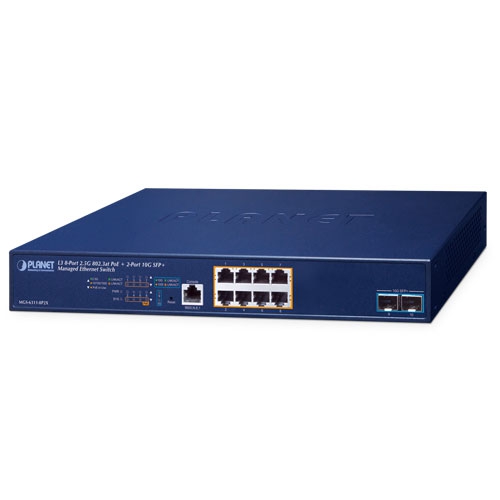 L3 8ポート 2.5GBASE-T 802.3at PoE + 2ポート 10GBASE-X SFP+ マネージドイーサネットスイッチ
