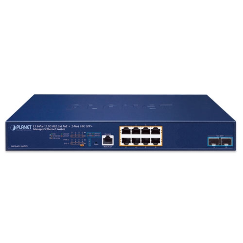 L3 8ポート 2.5GBASE-T 802.3at PoE + 2ポート 10GBASE-X SFP+ マネージドイーサネットスイッチ