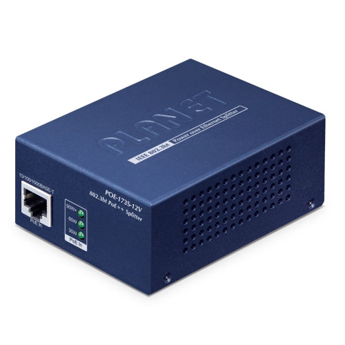 シングルポート 10/100/1000Mbps 802.3bt PoE++ スプリッター