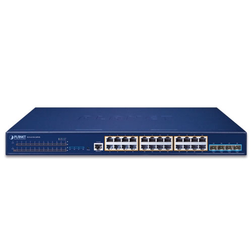 L3 24ポート 10/100/1000T 802.3at PoE + 4ポート 10G SFP+ スタッカブルマネージドスイッチ