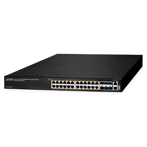 レイヤー3 24ポート 10/100/1000T 802.3at PoE + 6ポート 10G SFP+ スタッカブルマネージドイーサネットスイッチ
