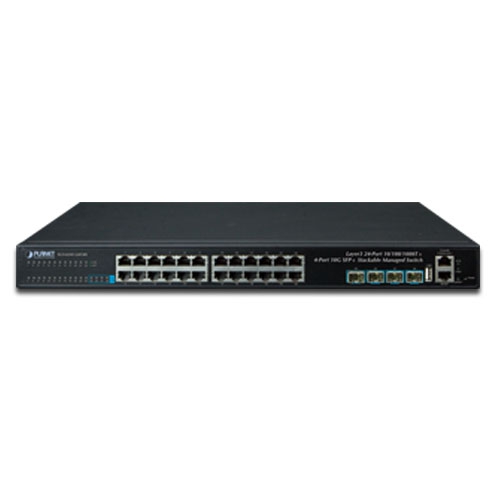 レイヤー3 24ポート 10/100/1000T + 4ポート 10G SFP+ スタッカブルマネージドスイッチ