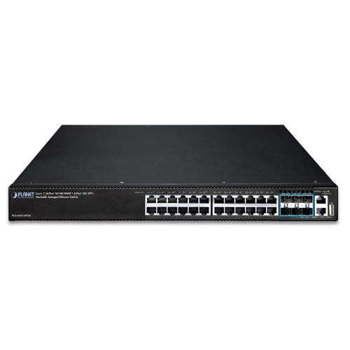 レイヤー3 24ポート 10/100/1000T + 6ポート 10G SFP+ スタッカブルマネージドイーサネットスイッチ