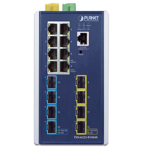 産業用L3 8ポート 10/100/1000T + 4ポート 1G/2.5G SFP + 4ポート 10GBASE-X SFP+ マネージドTSNイーサネットスイッチ