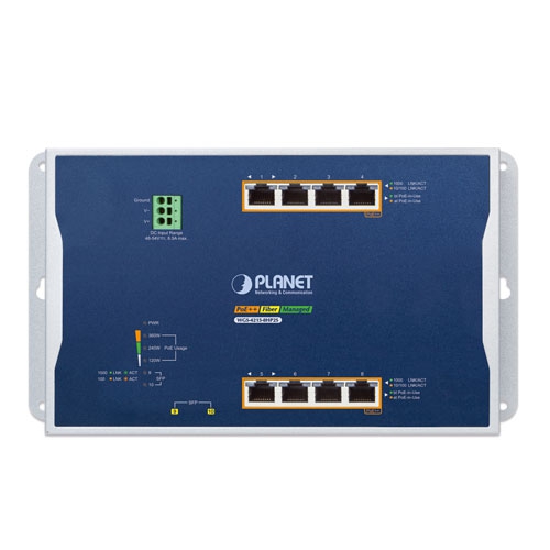 産業用L2/L4 8ポート 10/100/1000T 802.3bt PoE + 2ポート 100/1000X SFP 壁掛け型マネージドイーサネットスイッチ