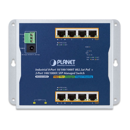 産業用8ポート 10/100/1000T 802.3at PoE + 2ポート 100/1000X SFP 壁掛け型マネージドスイッチ