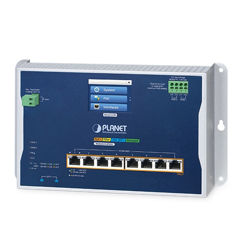 産業用L2+8ポート 10/100/1000T 802.3at PoE + 2ポート10G SFP+ 壁掛け型マネージドイーサネットスイッチ(LCDタッチスクリーン付き)