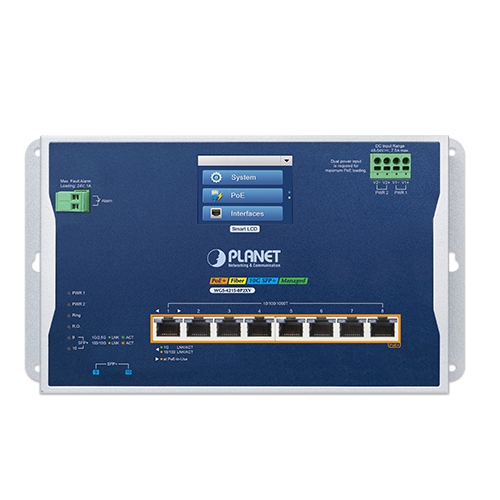 産業用L2+8ポート 10/100/1000T 802.3at PoE + 2ポート10G SFP+ 壁掛け型マネージドイーサネットスイッチ(LCDタッチスクリーン付き)