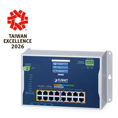産業用L2+16ポート 10/100/1000T 802.3bt PoE + 4ポート10G SFP+ 壁掛け型マネージドイーサネットスイッチ(LCDタッチスクリーン付き)