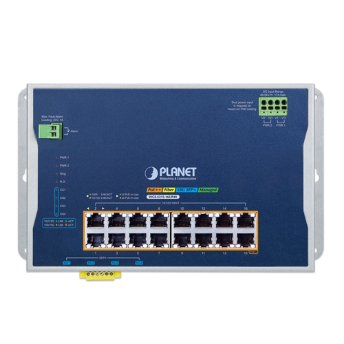 産業用L2+16ポート 10/100/1000T 802.3bt PoE + 4ポート10G SFP+ 壁掛け型マネージドイーサネットスイッチ
