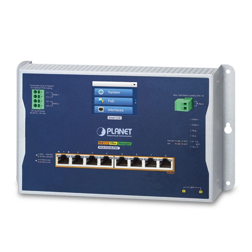 産業用L2+ 8ポート 10/100/1000T 802.3bt PoE + 2ポート1G/2.5G SFP ウォールマウントマネージドスイッチ(LCDタッチスクリーン付き)