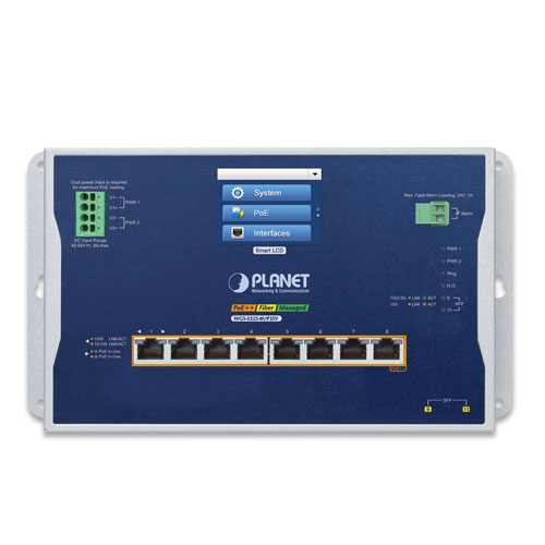 産業用L2+ 8ポート 10/100/1000T 802.3bt PoE + 2ポート1G/2.5G SFP ウォールマウントマネージドスイッチ(LCDタッチスクリーン付き)