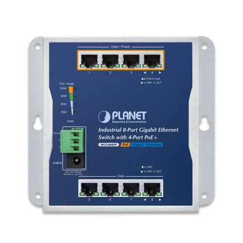 産業用8ポート 10/100/1000T 壁掛けギガビットイーサネットスイッチ 4ポートPoE+対応