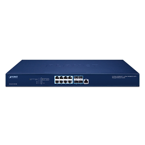 L3 8ポート 10GBASE-T + 4ポート 10GBASE-X SFP+マネージドイーサネットスイッチ、デュアル100～240V AC冗長電源付き