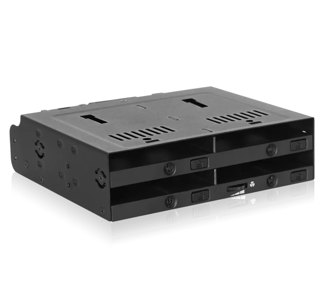 4 x 2.5インチ SATA/SAS SSD/HDD搭載用リムーバブルケース トレイレスタイプ 5.25インチベイサイズ