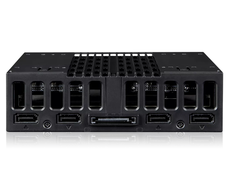 4 x 2.5インチ SAS/SATA SSD/HDD搭載用リムーバブルケース 5.25インチベイサイズ トレイレスタイプ