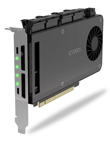 4 x M.2 NVMe SSD搭載用リムーバブルアダプタ PCIe5.0 x16拡張スロット用（PCIe分岐機能が必要）