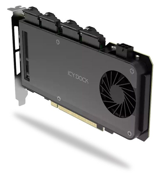 4 x M.2 NVMe SSD搭載用リムーバブルアダプタ PCIe5.0 x16拡張スロット用（PCIe分岐機能が必要）