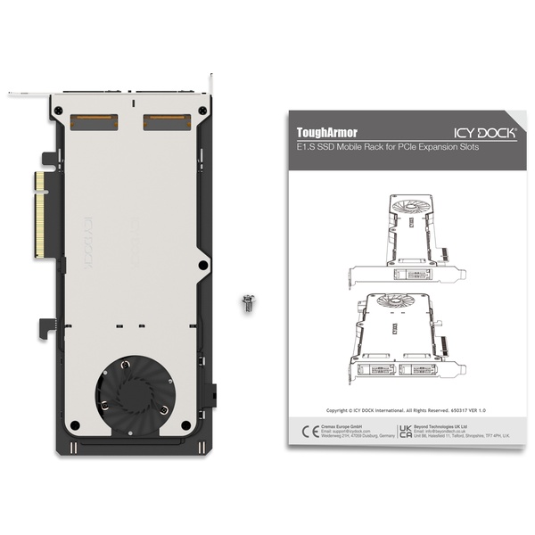ICY DOCK 2 x E1.S NVMe SSD搭載用 リムーバブルアダプターカード PCIe 5.0 x 8スロット対応