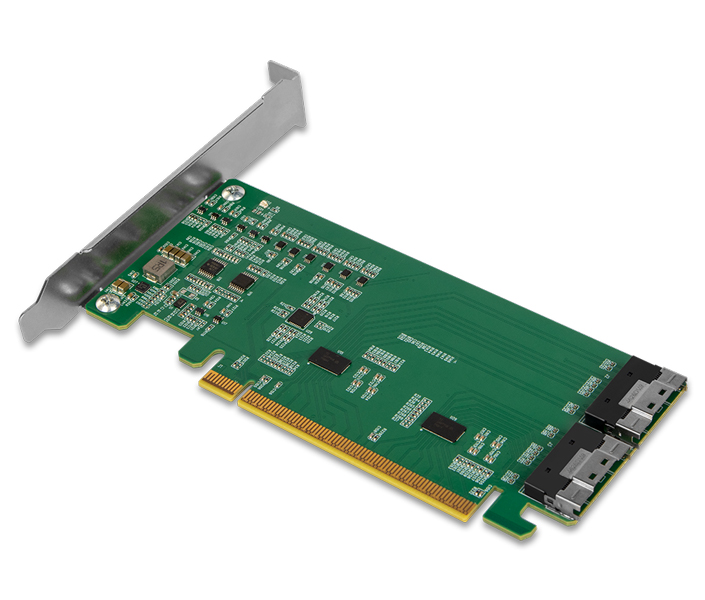 EXLink 信号補正用 Redriver搭載 PCIe 4.0 x16対応 2ポート SlimSAS 8i 変換アダプタカード
