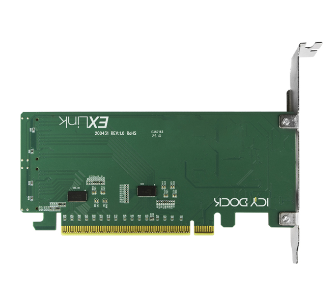 EXLink 信号補正用 Redriver搭載 PCIe 4.0 x16対応 2ポート SlimSAS 8i 変換アダプタカード